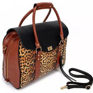 Badgley Mischka Leopard Print Vegan Leather Travel Tote Weekender Bag
